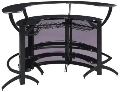 Dallas 2-shelf Curved Home Bar Smoke and Black Glass (Set of 3)