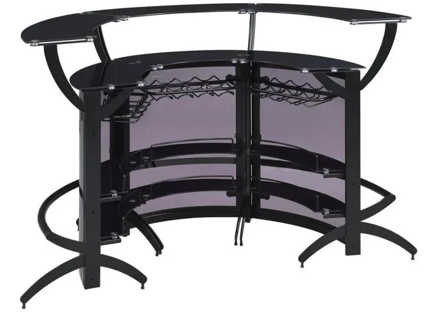 Dallas 2-shelf Curved Home Bar Smoke and Black Glass (Set of 3)