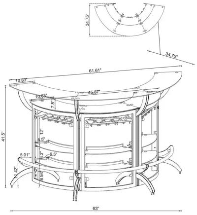 Dallas 2-shelf Curved Home Bar Smoke and Black Glass (Set of 3)