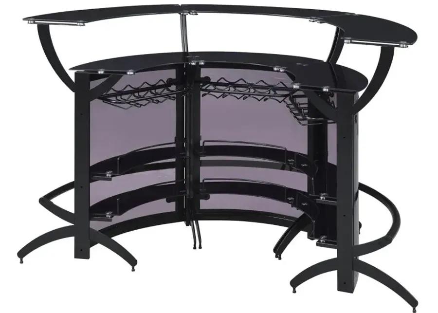 Dallas 2-shelf Curved Home Bar Smoke and Black Glass (Set of 3)