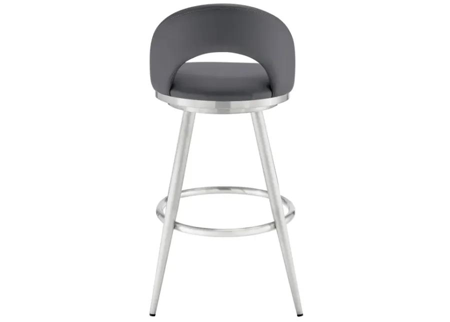 Charlotte 30" Swivel Bar Stool in Brushed Stainless Steel with Gray Faux Leather