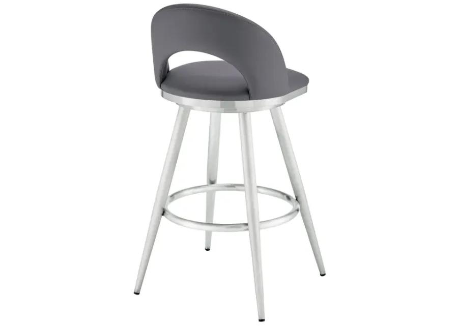 Charlotte 30" Swivel Bar Stool in Brushed Stainless Steel with Gray Faux Leather