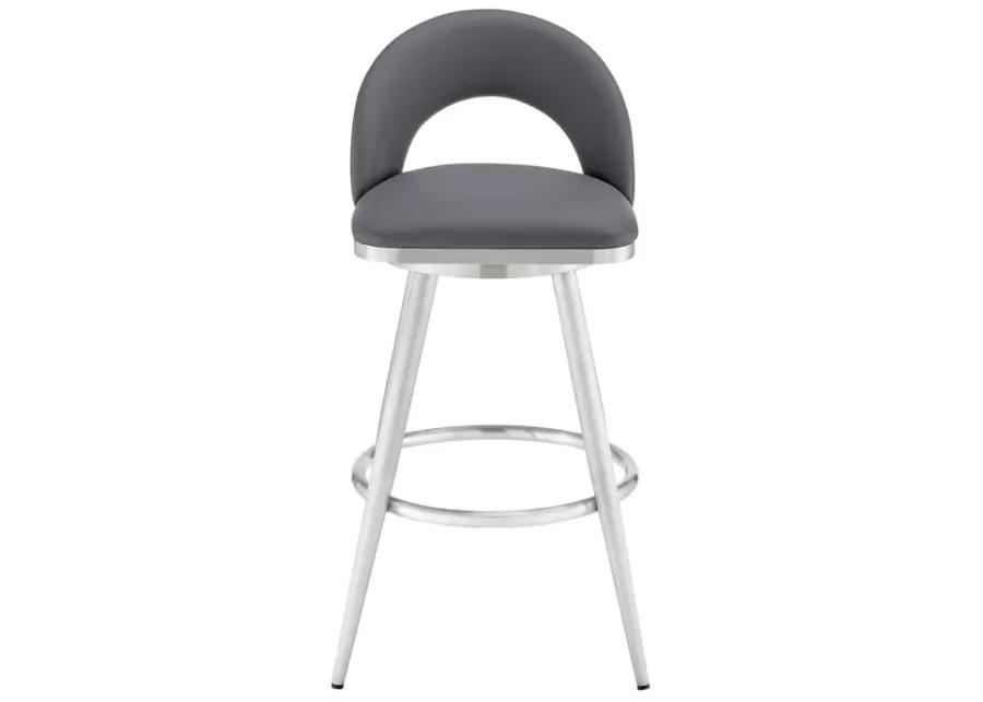 Charlotte 30" Swivel Bar Stool in Brushed Stainless Steel with Gray Faux Leather