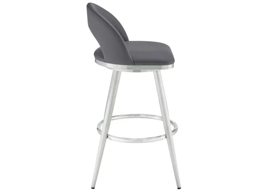 Charlotte 30" Swivel Bar Stool in Brushed Stainless Steel with Gray Faux Leather