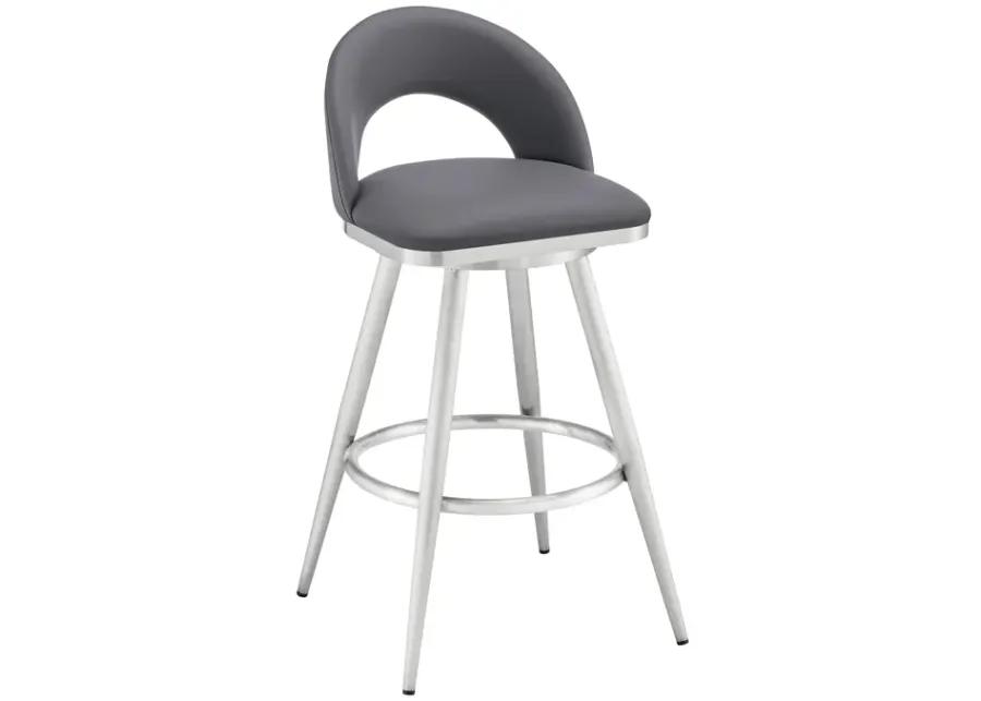 Charlotte 30" Swivel Bar Stool in Brushed Stainless Steel with Gray Faux Leather