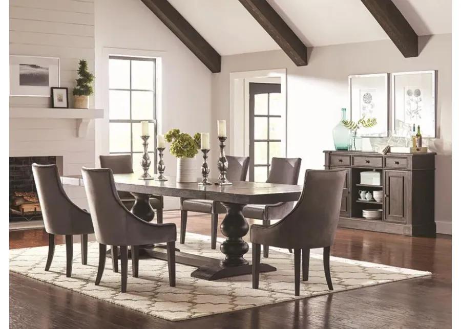 Phelps Rectangular Trestle Dining Set Antique Noir and Grey