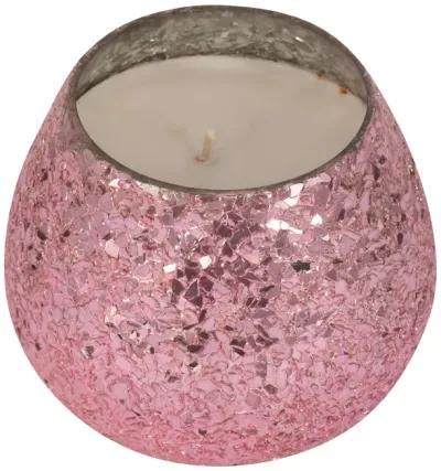 Glass, 5" 17 Oz Crackled Scented Candle, Pink