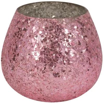 Glass, 5" 17 Oz Crackled Scented Candle, Pink