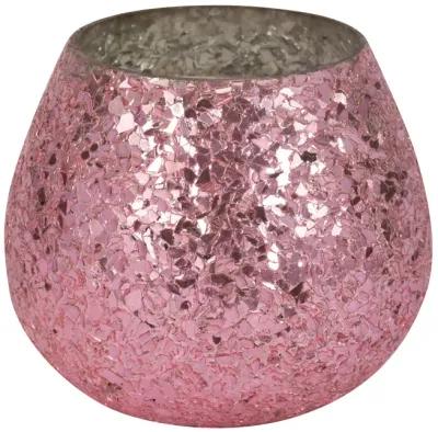 Glass, 5" 17 Oz Crackled Scented Candle, Pink