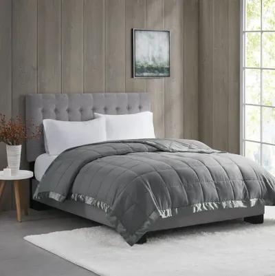 Madison Park Windom Charcoal Lightweight Down Alternative Blanket with Satin Trim