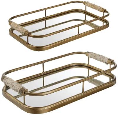 Rosea Brushed Gold Trays, S/2