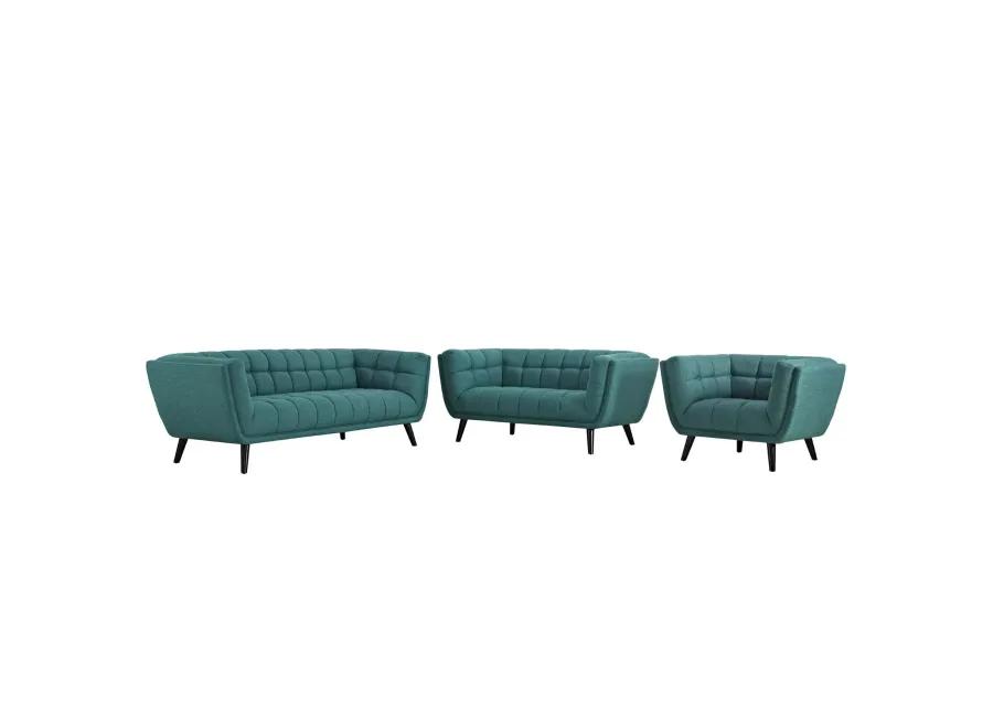 Bestow 3 Piece Upholstered Fabric Sofa Loveseat and Armchair Set