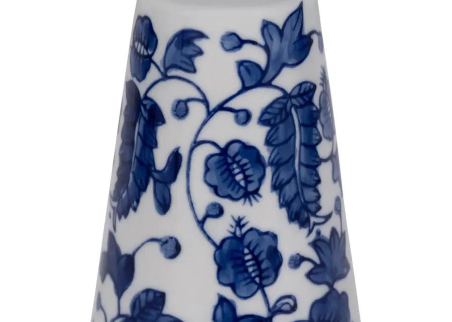 Porc, 8" Chinoiserie Leaves Candle Holder, Blue/wh