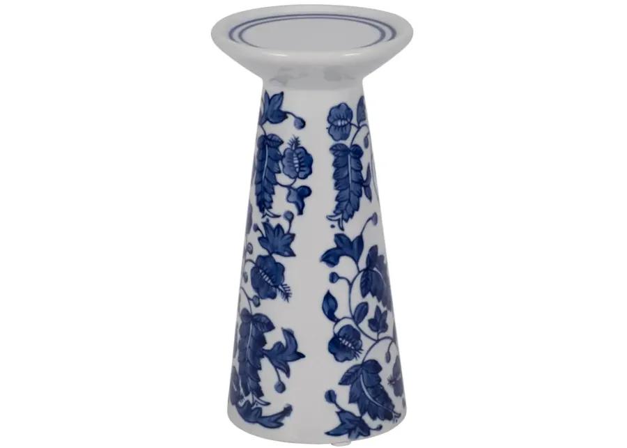 Porc, 8" Chinoiserie Leaves Candle Holder, Blue/wh