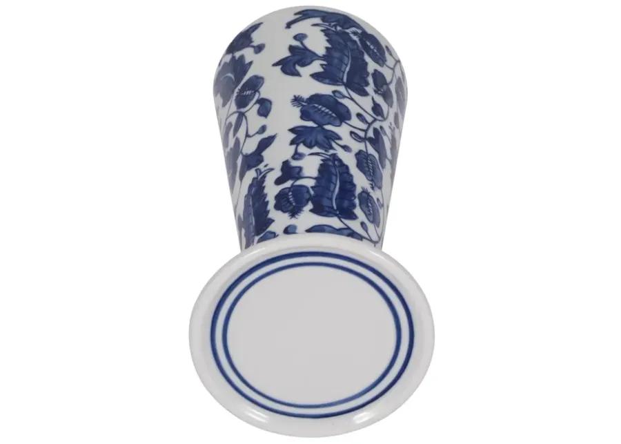 Porc, 8" Chinoiserie Leaves Candle Holder, Blue/wh