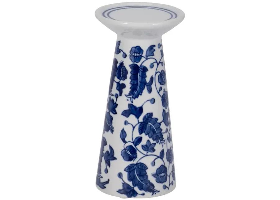 Porc, 8" Chinoiserie Leaves Candle Holder, Blue/wh