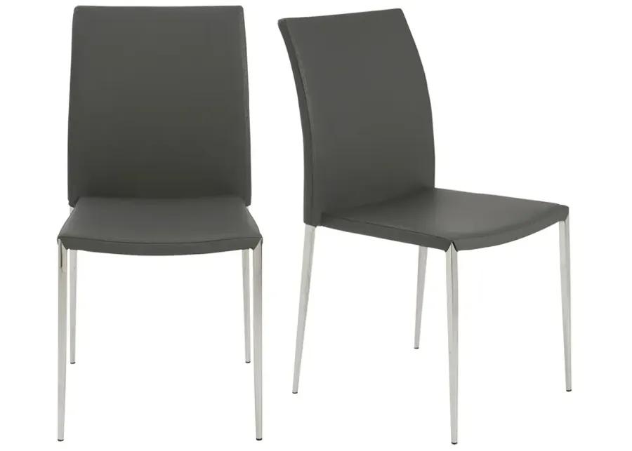 Diana Stacking Side Chair in Gray with Polished Stainless Steel Legs - Set of 2