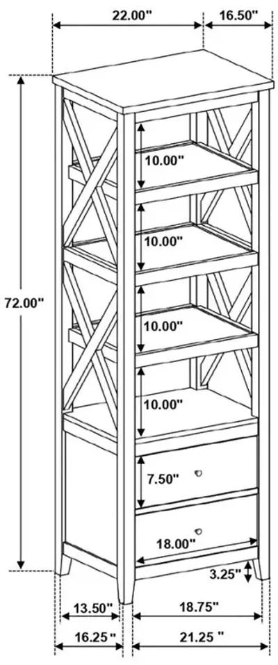 Angela 4-shelf Wooden Media Tower with Drawers Brown and White