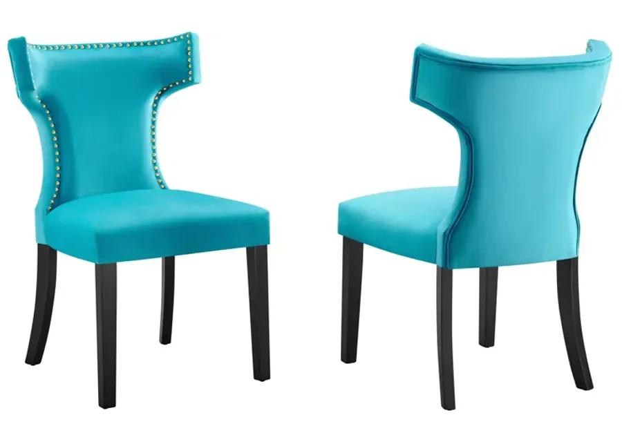 Curve Performance Velvet Dining Chairs - Set of 2