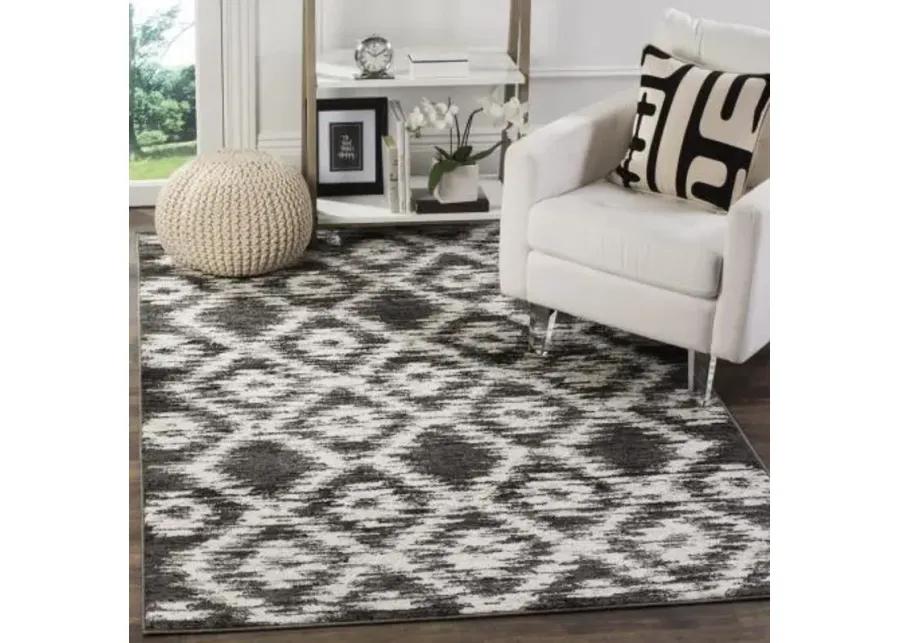 Adirondack Contemporary Charcoal / Ivory 4' X 4' Square Powerloomed Rug