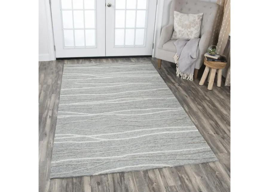 Idyllic Gray/Natural  Lines Wool 5' x 8' Rectangle Rug