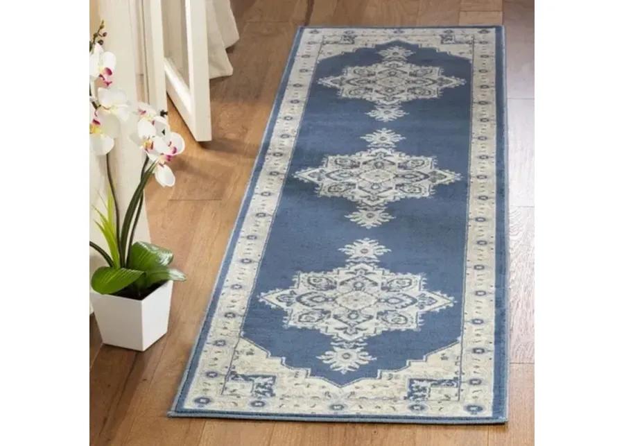 Brentwood 865 Navy / Creme 2' X 10' Runner Powerloomed Rug