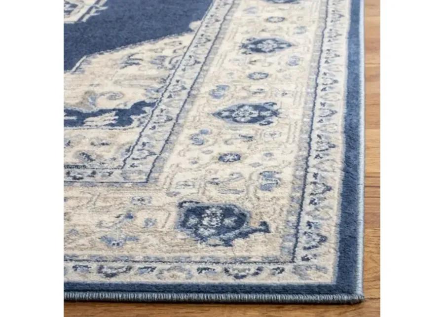 Brentwood 865 Navy / Creme 2' X 10' Runner Powerloomed Rug