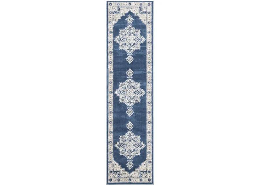 Brentwood 865 Navy / Creme 2' X 10' Runner Powerloomed Rug