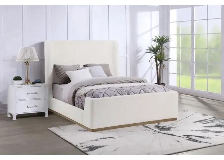 Nala Upholstered Queen Wingback Platform Sleigh Bed Cream