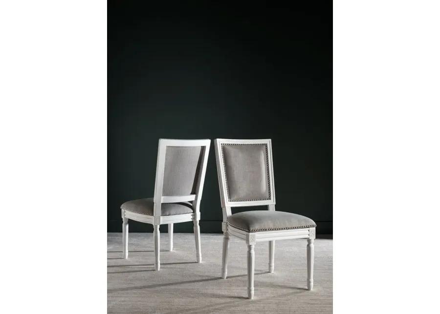 BUCHANAN 19''H FRENCH BRASSERIE LINEN RECT SIDE CHAIR - SILVER NAIL HEADS - Set of 2