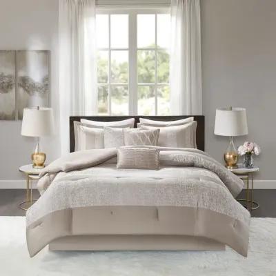 Madison Park Ava Taupe 7 Piece Chenille Jacquard Comforter Set