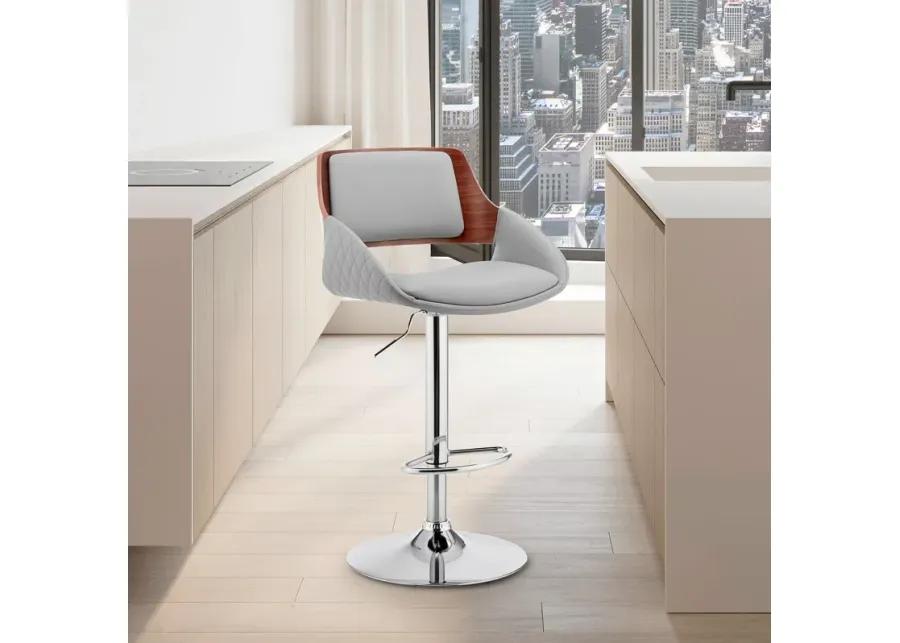 Colby Adjustable Gray Faux Leather and Chrome Finish Bar Stool