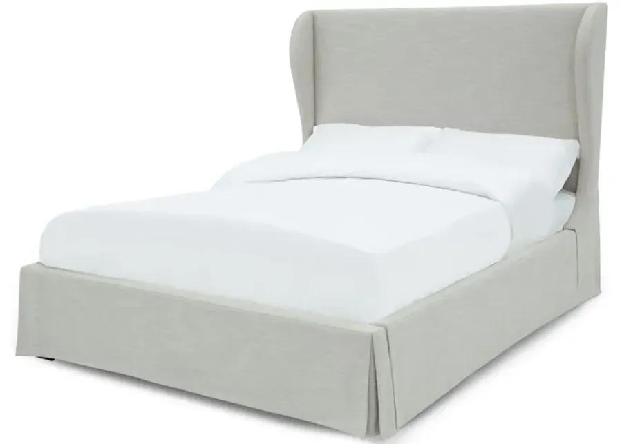 Hera King-Size Upholstered Skirted Panel Bed in Oatmeal