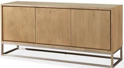 One Modern Coastal Metal Base Sideboard in White Oak and Brushed Stainless Steel