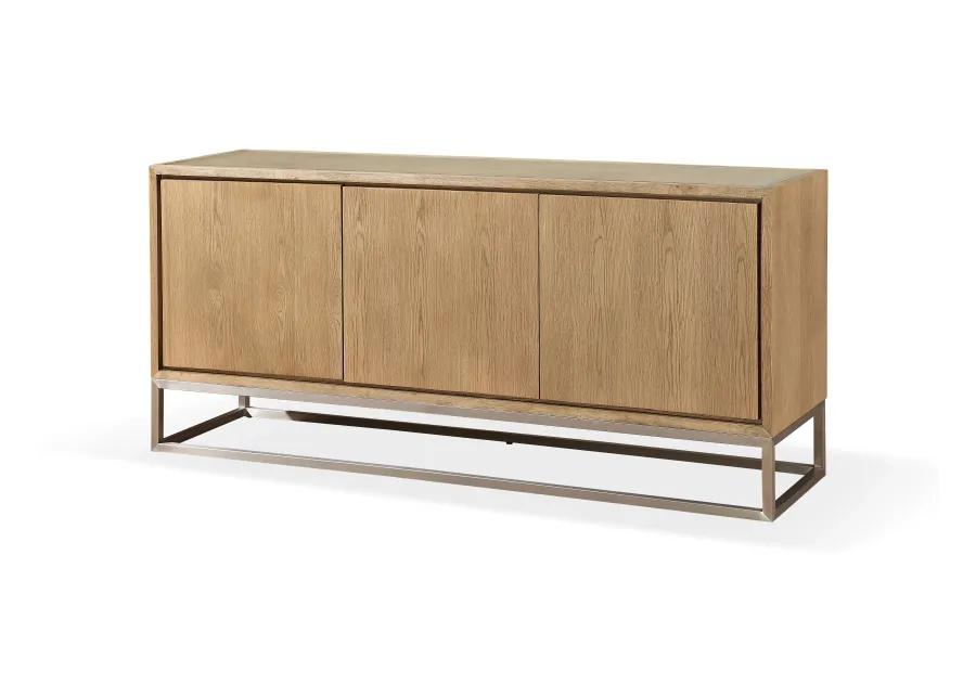 One Modern Coastal Metal Base Sideboard in White Oak and Brushed Stainless Steel