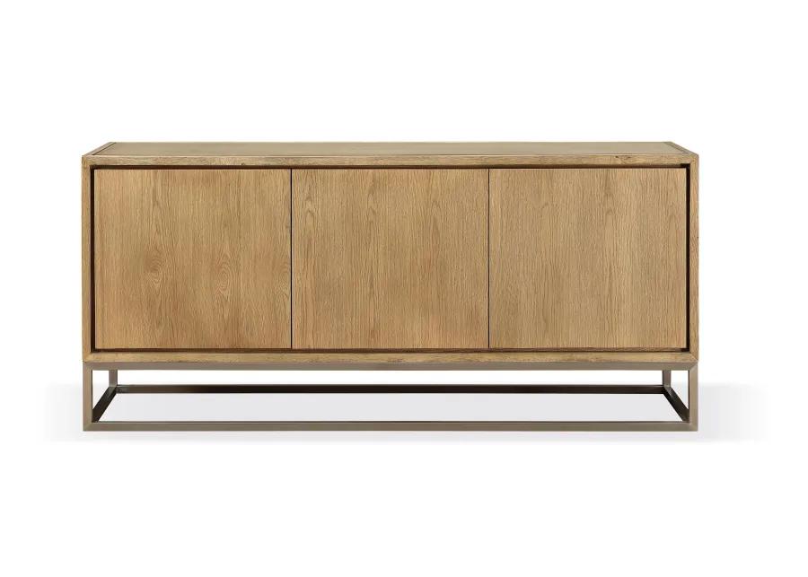 One Modern Coastal Metal Base Sideboard in White Oak and Brushed Stainless Steel