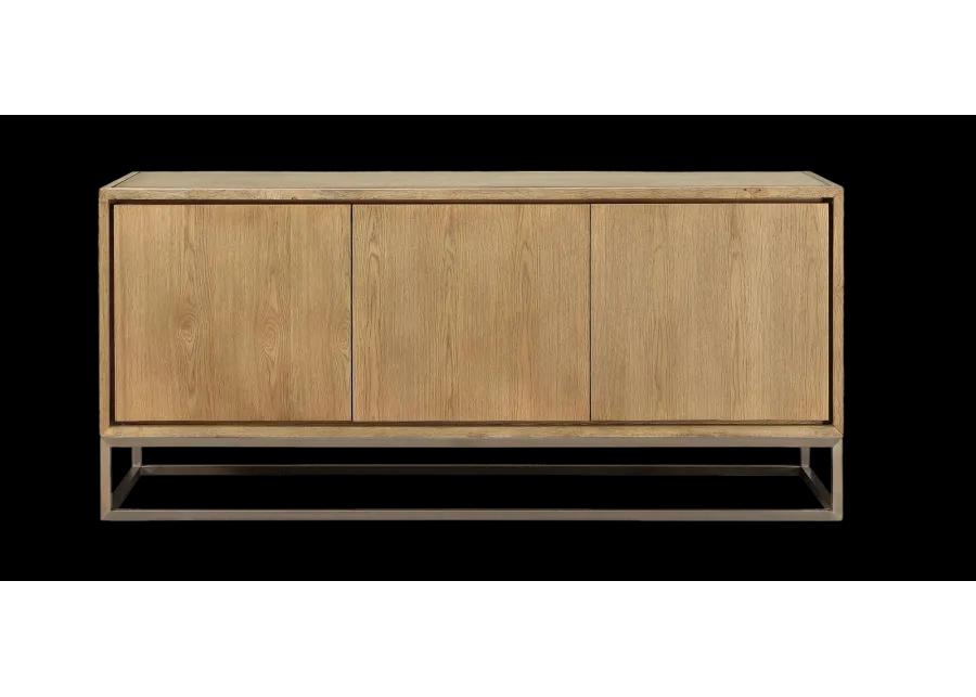 One Modern Coastal Metal Base Sideboard in White Oak and Brushed Stainless Steel