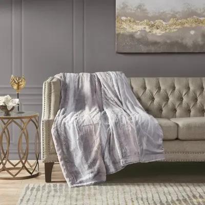 Madison Park Zuri Blush/Grey Oversized Faux Fur Throw