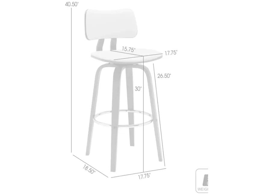 Pico 30" Swivel Walnut Wood Bar Stool in Cream Faux Leather with Chrome