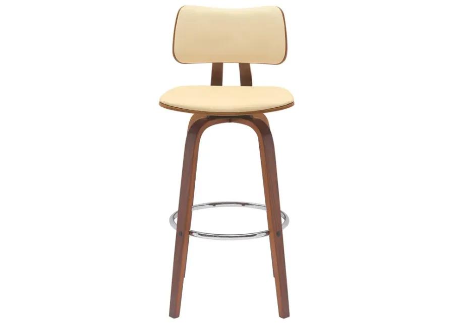 Pico 30" Swivel Walnut Wood Bar Stool in Cream Faux Leather with Chrome