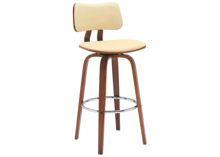 Pico 30" Swivel Walnut Wood Bar Stool in Cream Faux Leather with Chrome