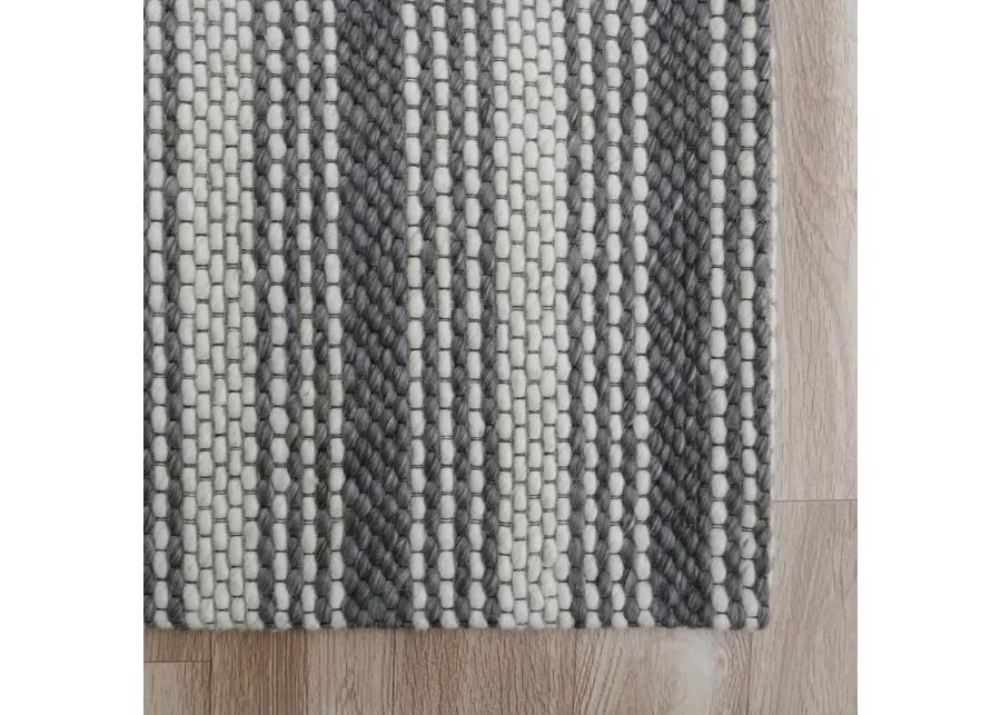 Bigen Dan Dark Gray/Ivory Transitional Striped Organic Wool Indoor Area Rug, 9' x 12'