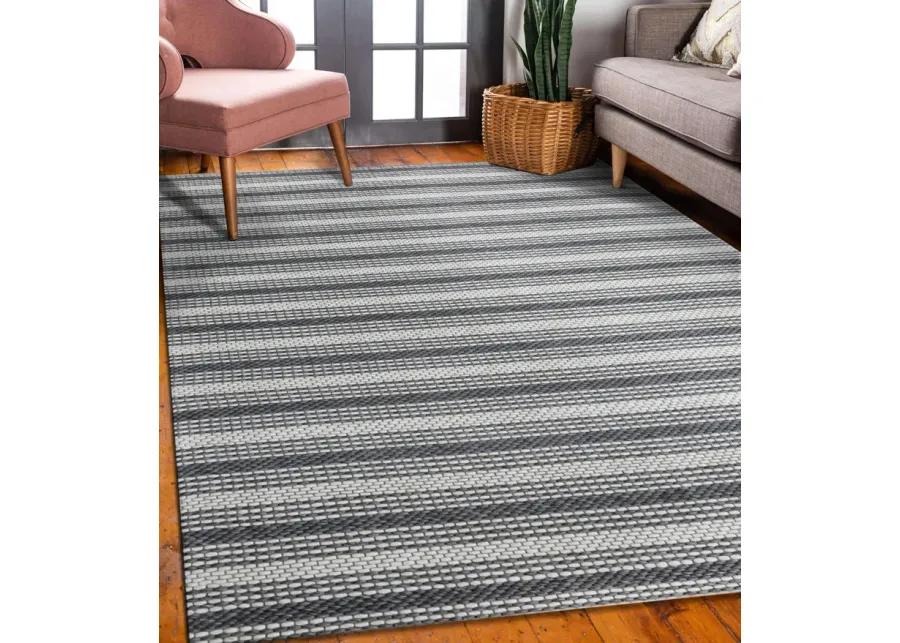 Bigen Dan Dark Gray/Ivory Transitional Striped Organic Wool Indoor Area Rug, 9' x 12'