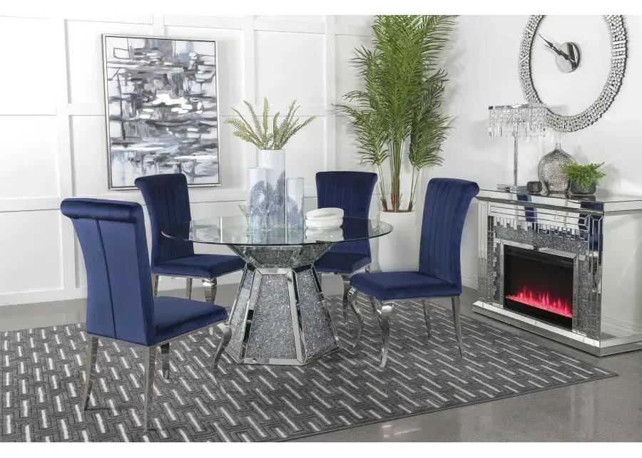 Quinn 5-piece Hexagon Pedestal Dining Room Set Mirror and Ink Blue