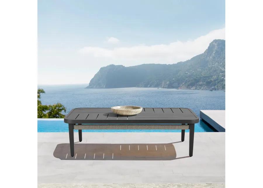 Zella Rectangular Coffee Table in Aluminum with Charcoal Finish and Light Gray Rope