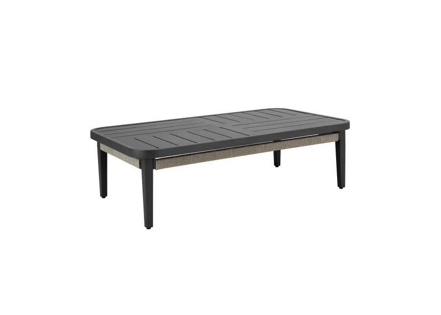 Zella Rectangular Coffee Table in Aluminum with Charcoal Finish and Light Gray Rope