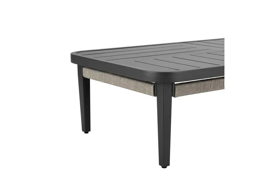 Zella Rectangular Coffee Table in Aluminum with Charcoal Finish and Light Gray Rope