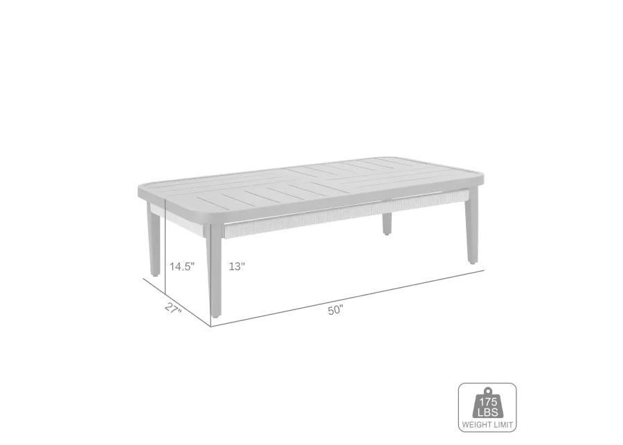 Zella Rectangular Coffee Table in Aluminum with Charcoal Finish and Light Gray Rope