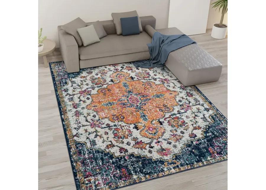 Madison Park Mateo Blue Multi Boho Medallion Woven Area Rug