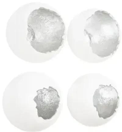 broken egg wall art, white and silver leaf, set of 4